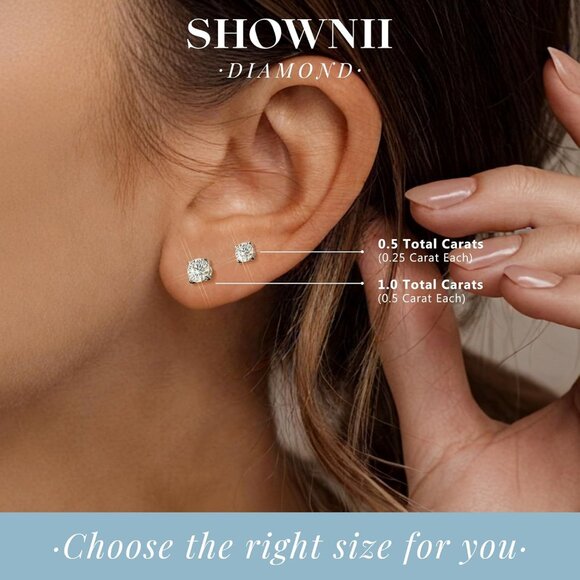 Diamond 4-Prong Lab-Grown Diamond Stud Earrings for Women 0.5CT 1CT 14K Gold Pla - Picture 2 of 7